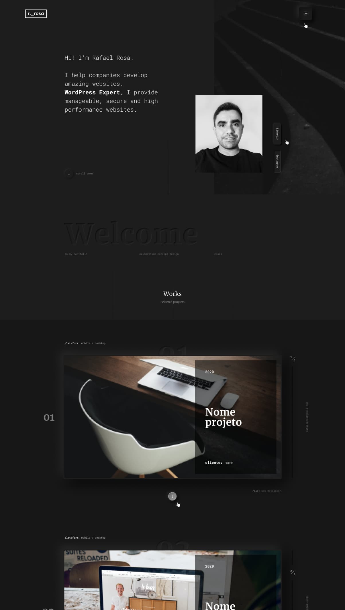 business card with Rafael's rosa logo